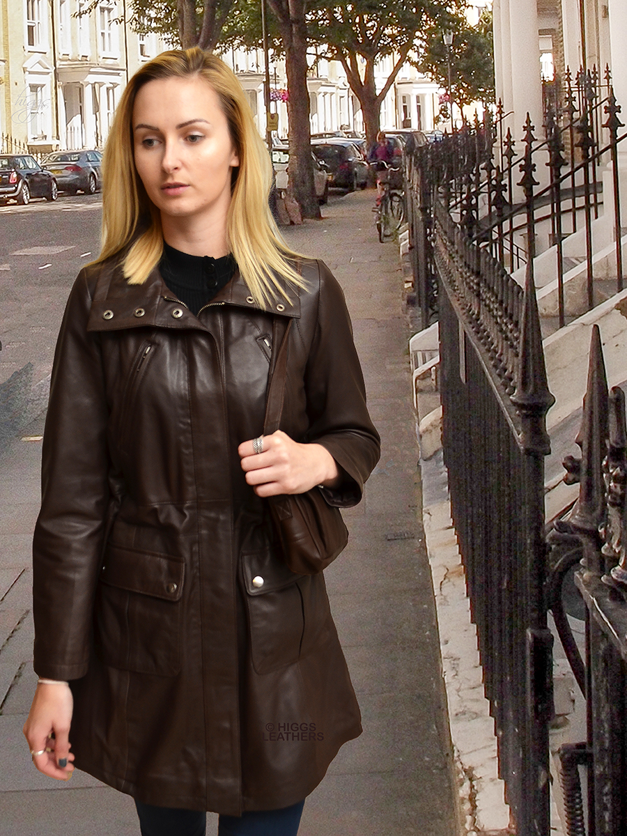 Higgs Leathers | Buy Palomas (ladies Brown Leather Parka coats ...